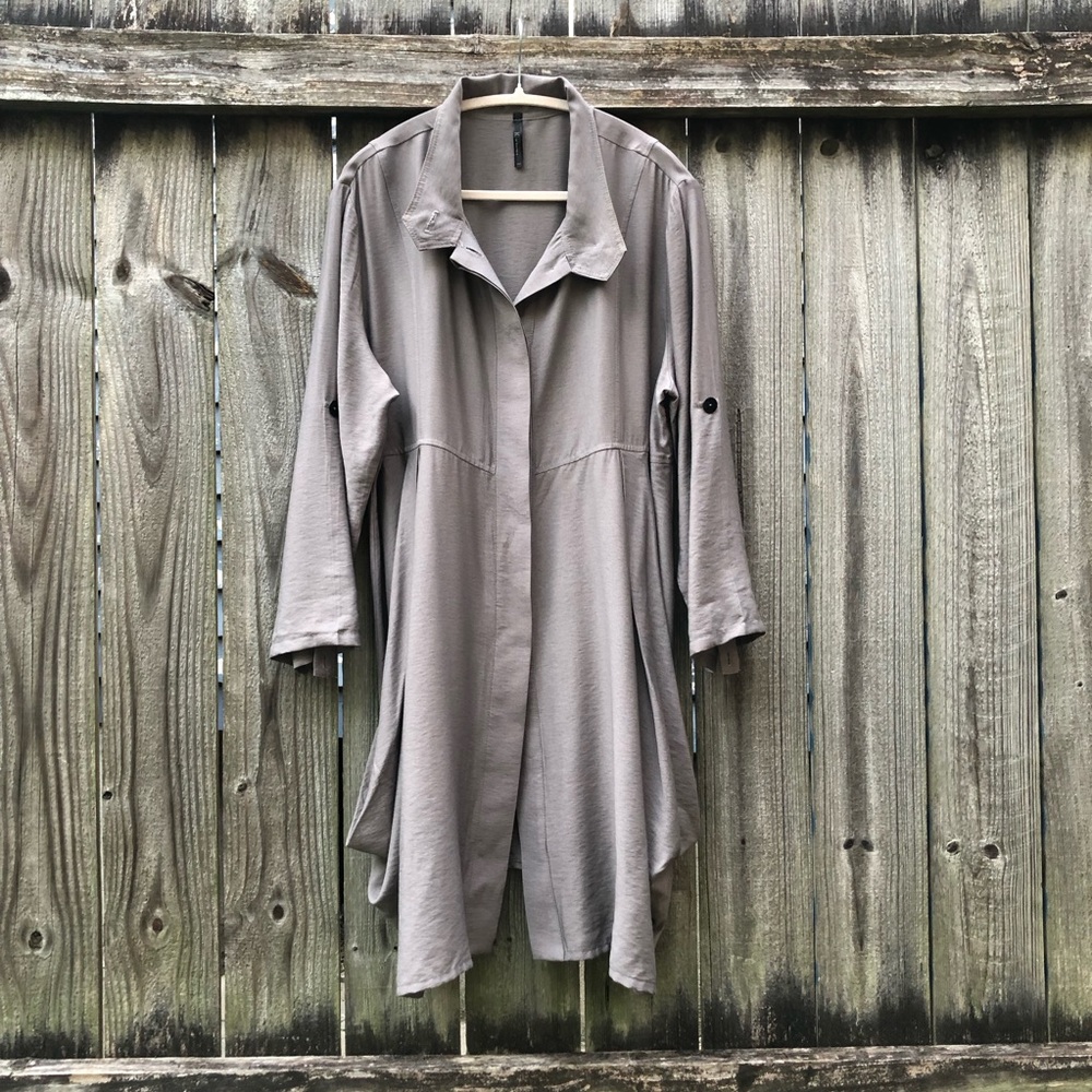 IC by Connie K Lagenlook Button Front Draped Dress Roll Tab Sleeves Size XL